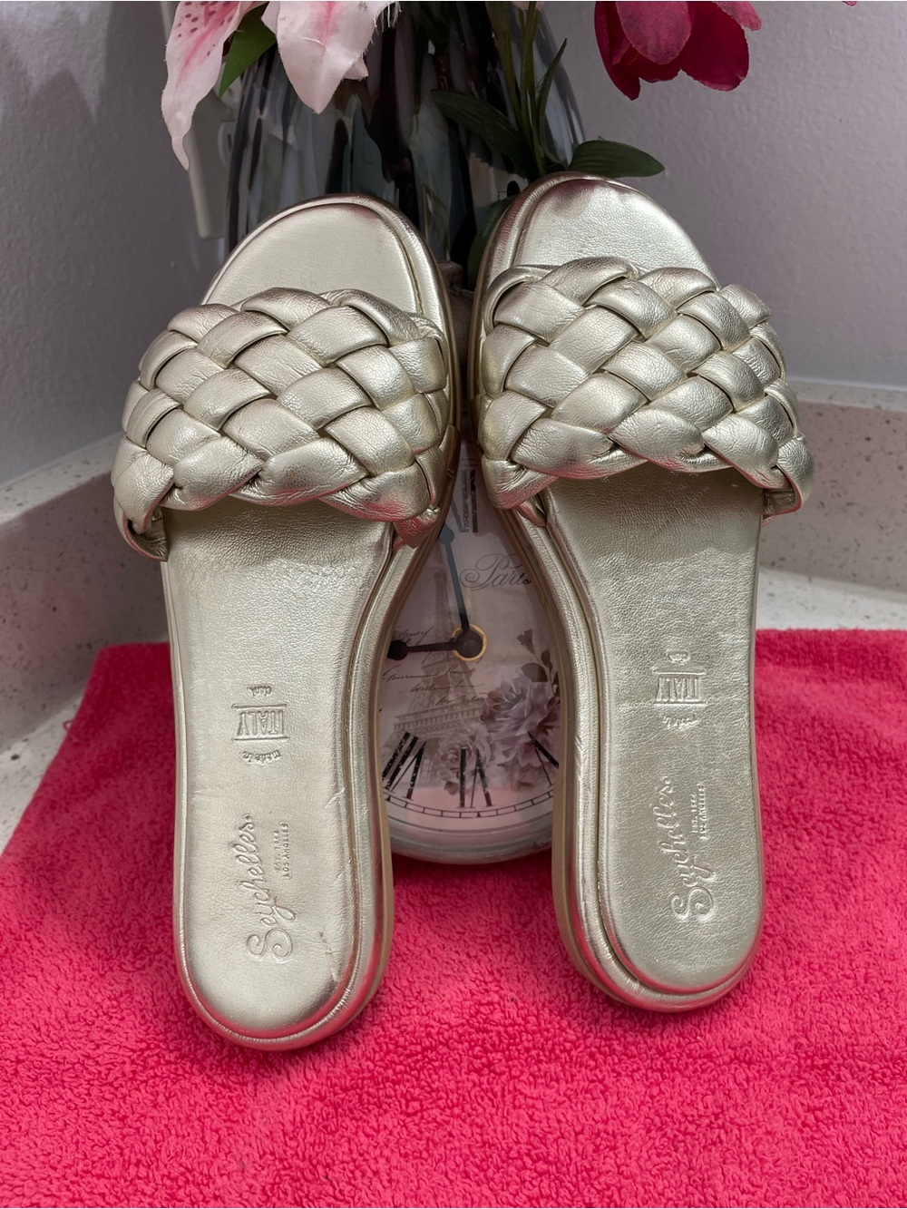 Seychelles Braided Gold Metallic Slide Sandals